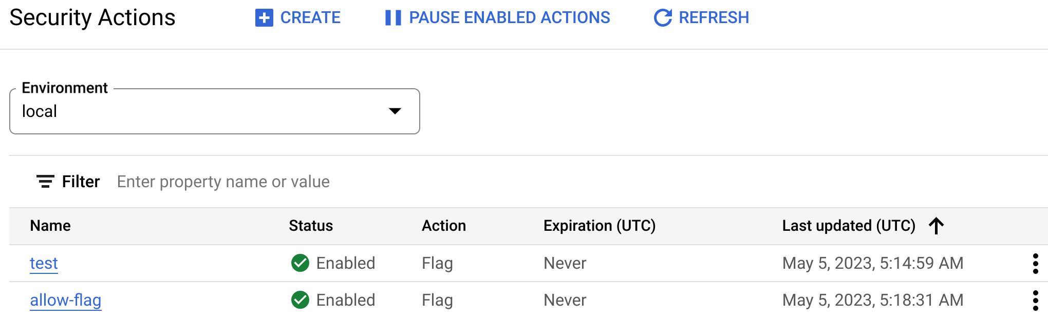 安全性動作主頁面。