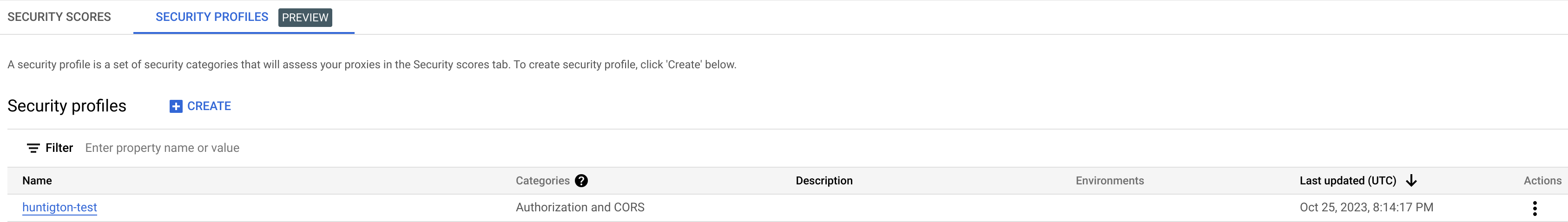 Pestaña de perfiles de seguridad.