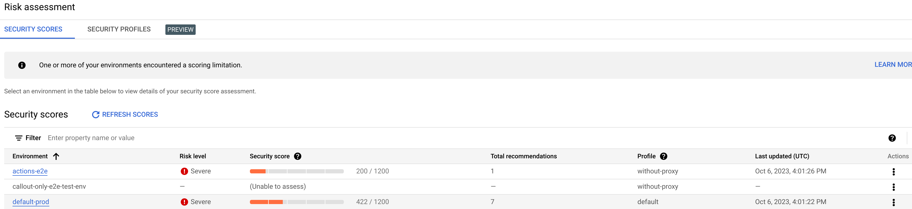 הדף הראשי של הערכת הסיכונים.
