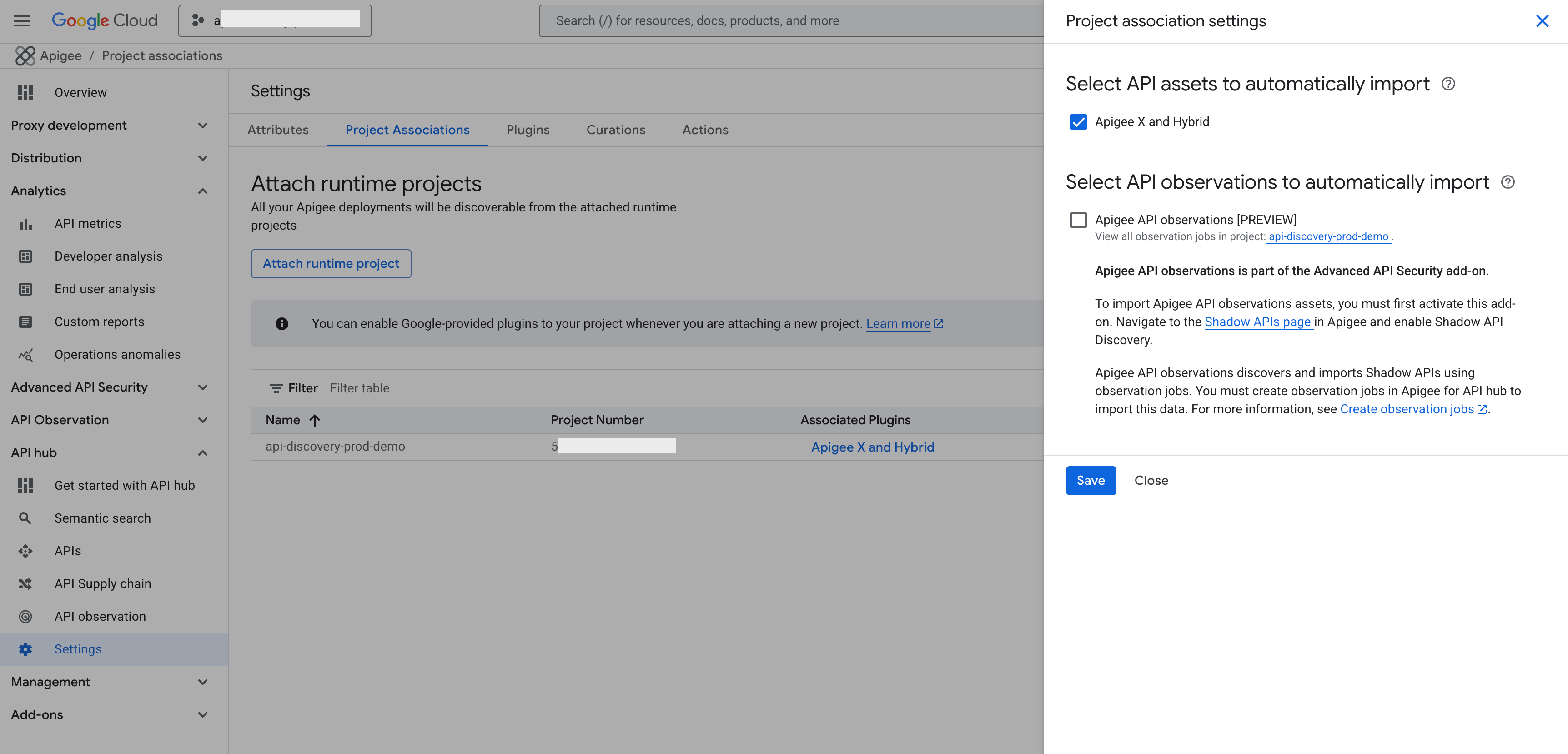 Apigee API Observation checkbox