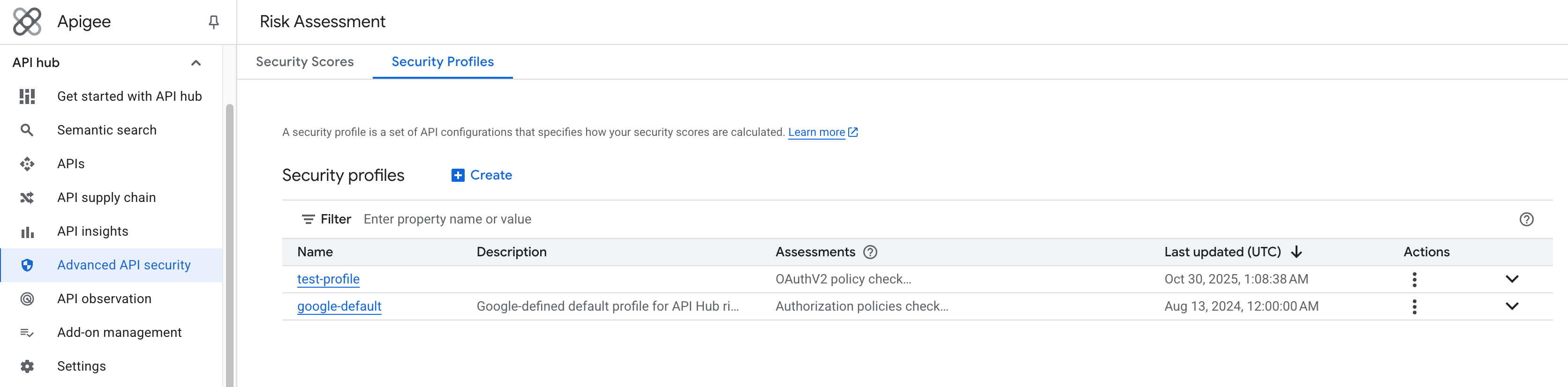 security profile screenshot