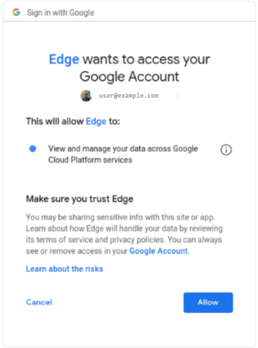 A dialog that asks the user
to give services access