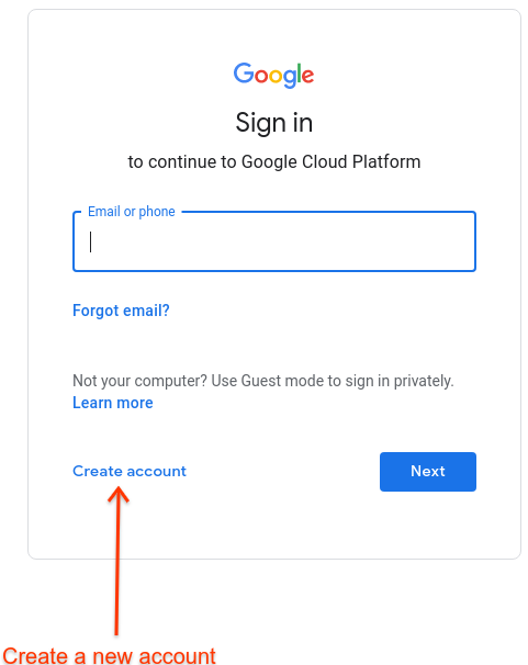 Google 登入 Google 登入畫面,畫面上標示「建立帳戶」。