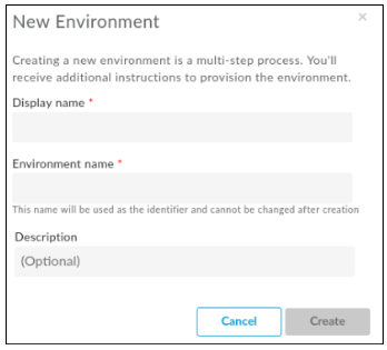 New Environment The new environment dialog