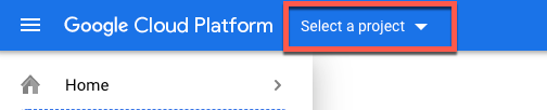 Select a project Google Cloud select a project option highlighted.