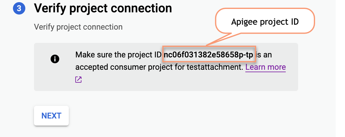 המיקום של מזהה פרויקט Apigee שנדרש להגדרת קובץ מצורף לשירות.