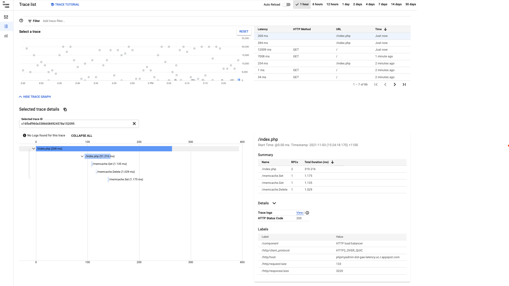 Screenshot di Trace Explorer