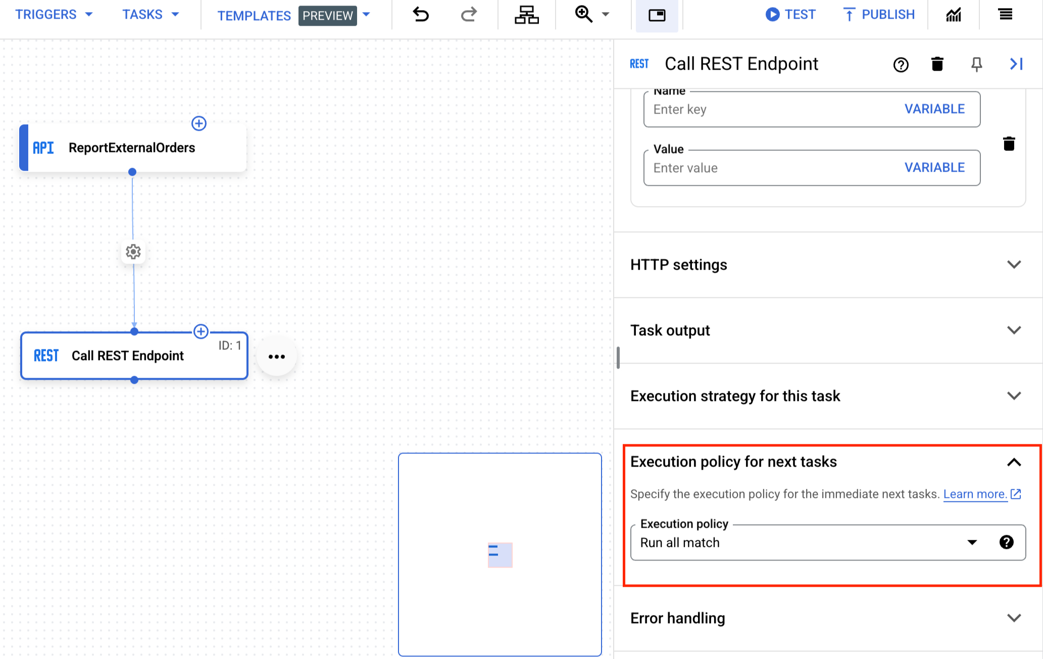 Configure fork in the canvas