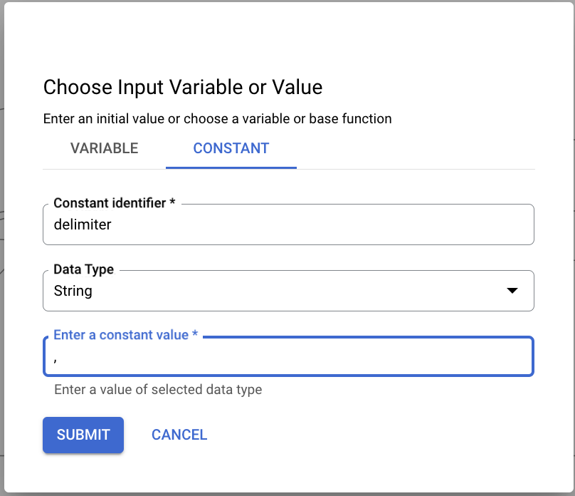 Immagine che mostra la finestra di dialogo Aggiungi costante