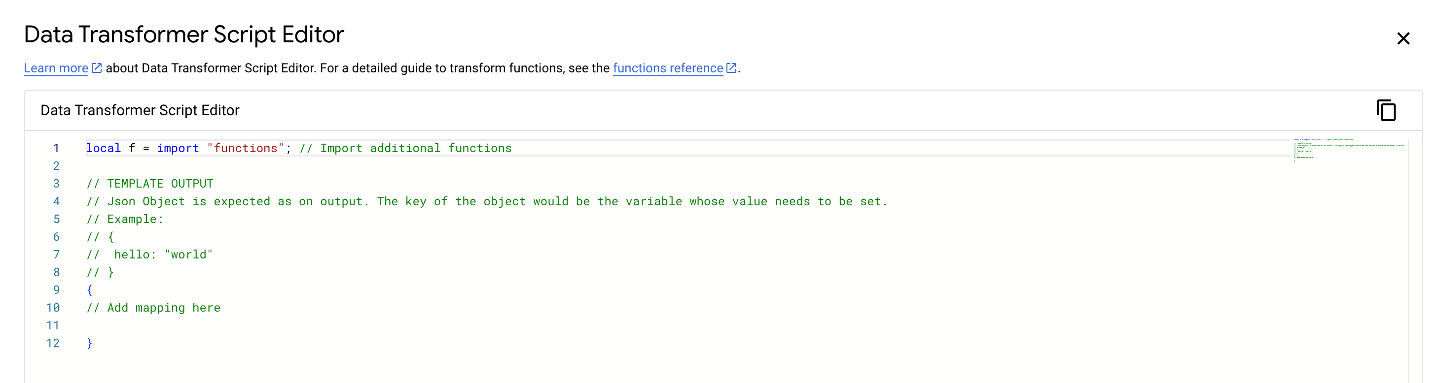 Gambar yang menampilkan editor skrip data-transformer