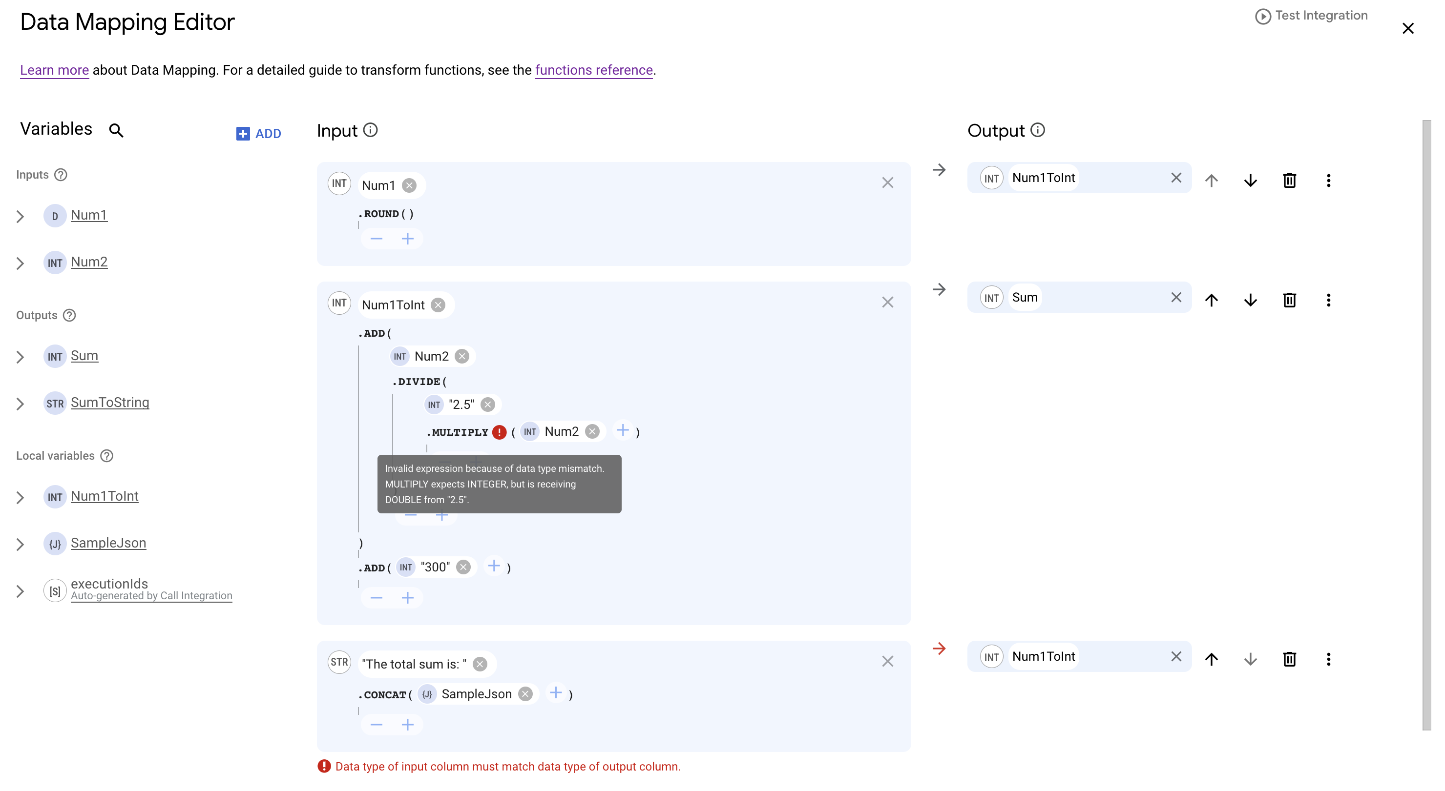 Imagem que mostra o erro de validação do mapeamento de dados