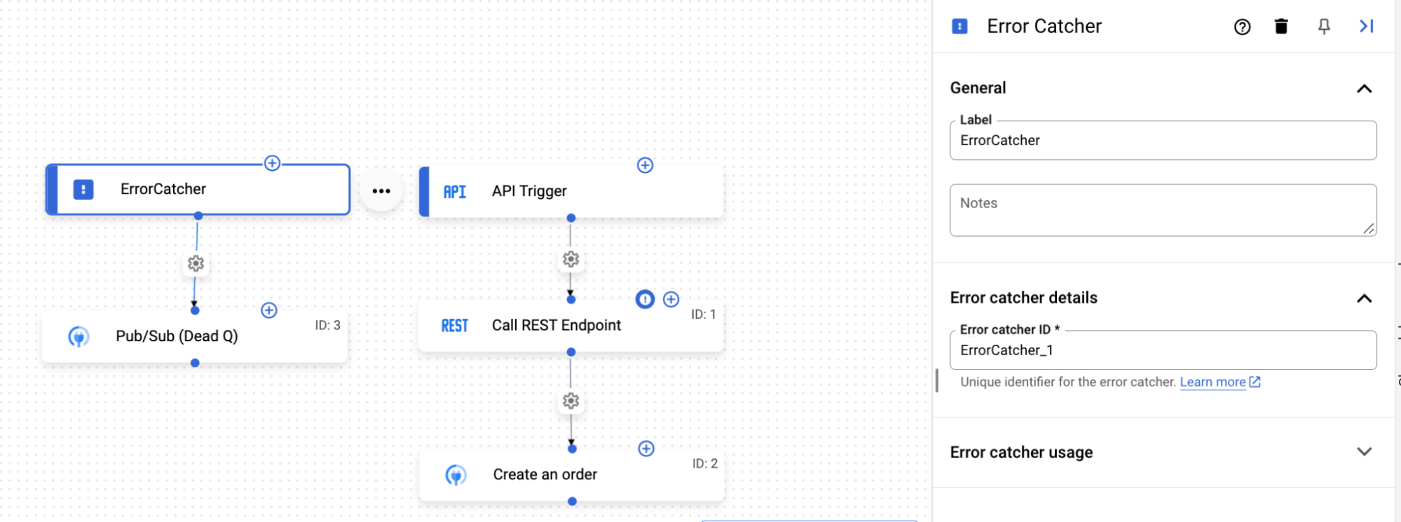 Coletor de erros para a tarefa "Chamar endpoint REST"