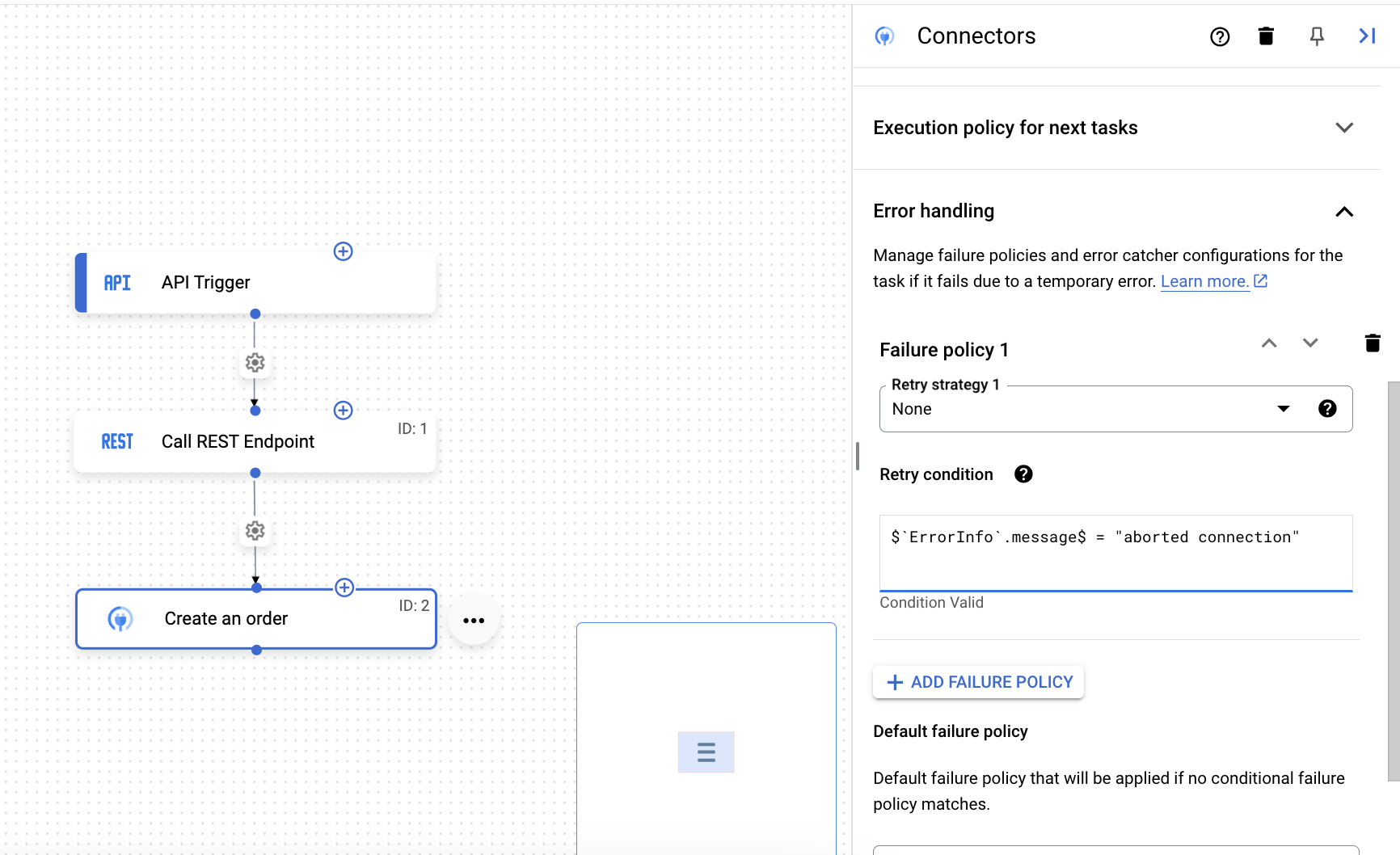 Estrategia de gestión de errores para la tarea del conector Crear un pedido