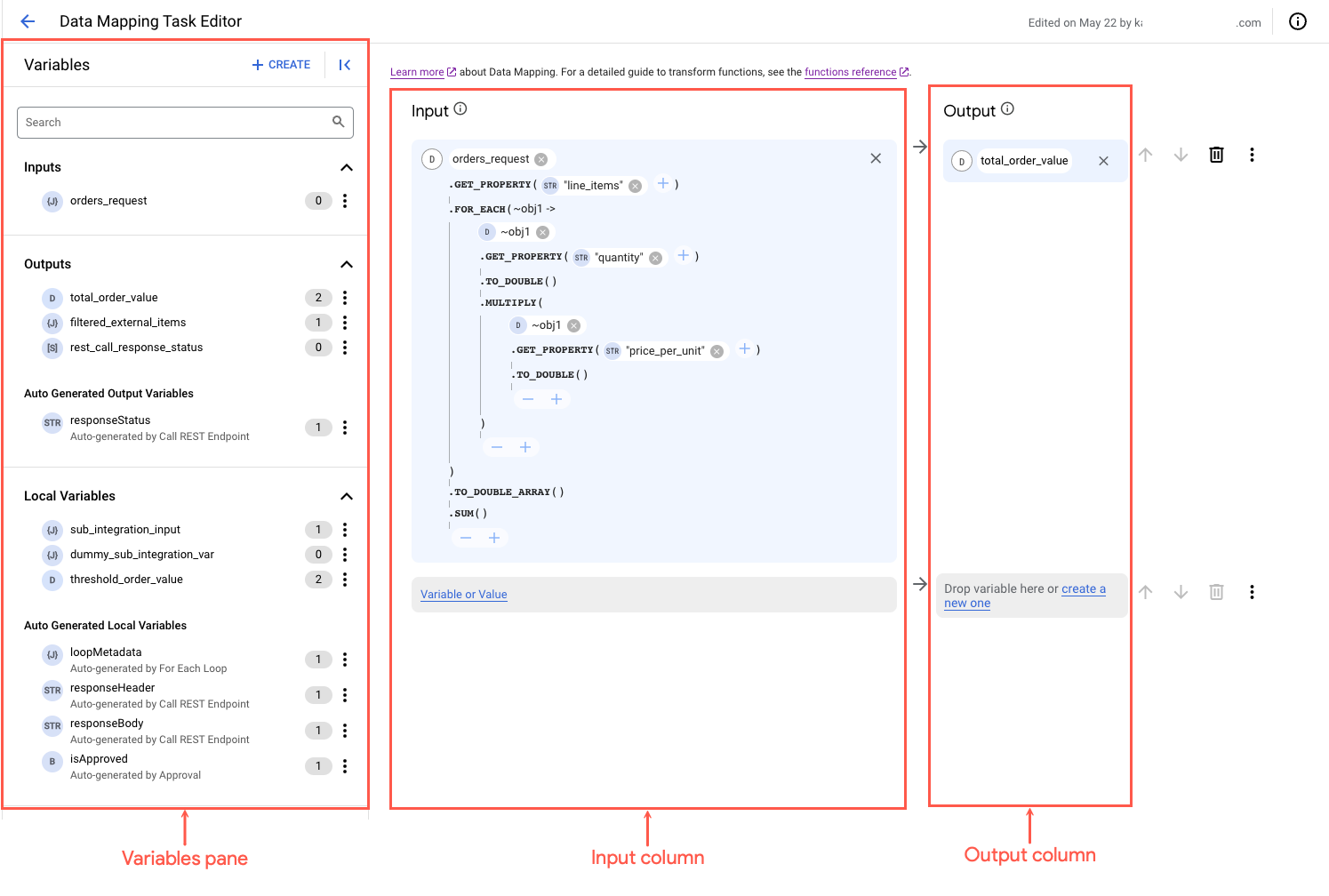 Imagen que muestra el editor de asignación de datos