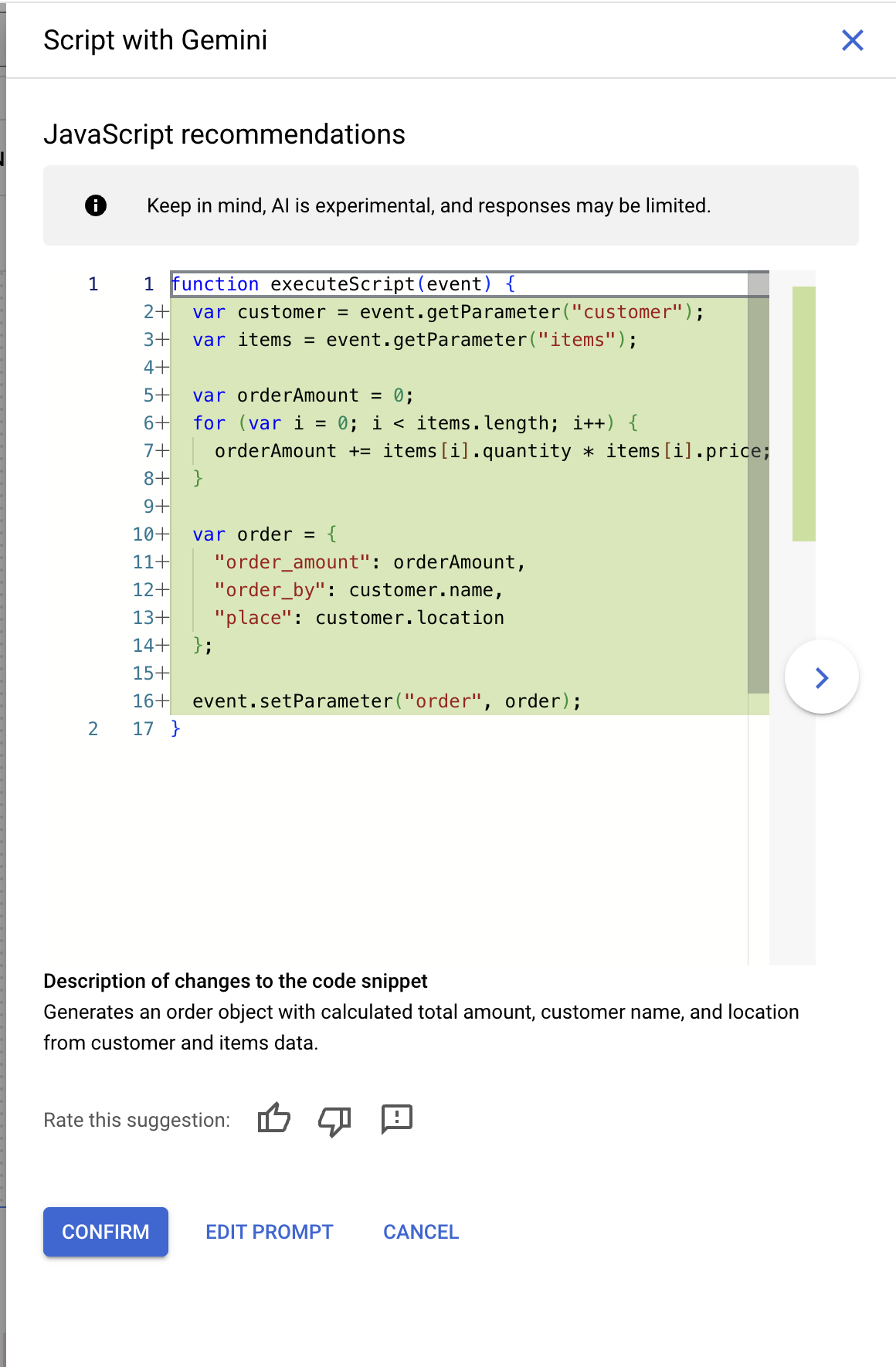Adicione um comando para gerar um script com o Gemini