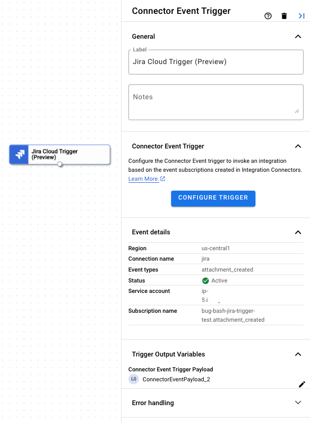 Imagem mostrando o painel de configuração do gatilho do Jira Cloud