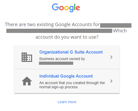 Schermata di voto che viene visualizzata quando un utente tenta di accedere a un account in conflitto.