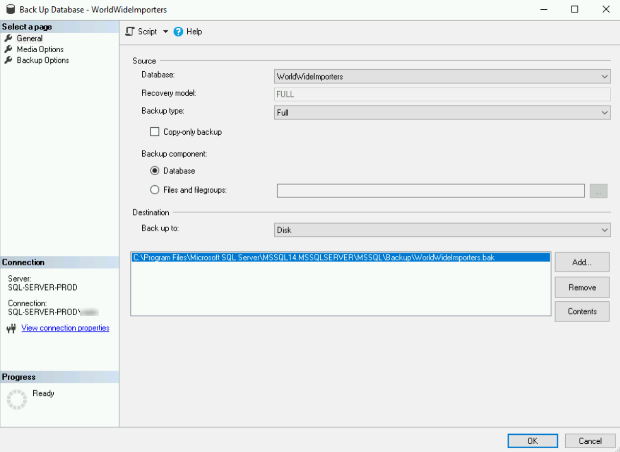 Screenshot: Dialogfeld &quot;Datenbank sichern&quot;