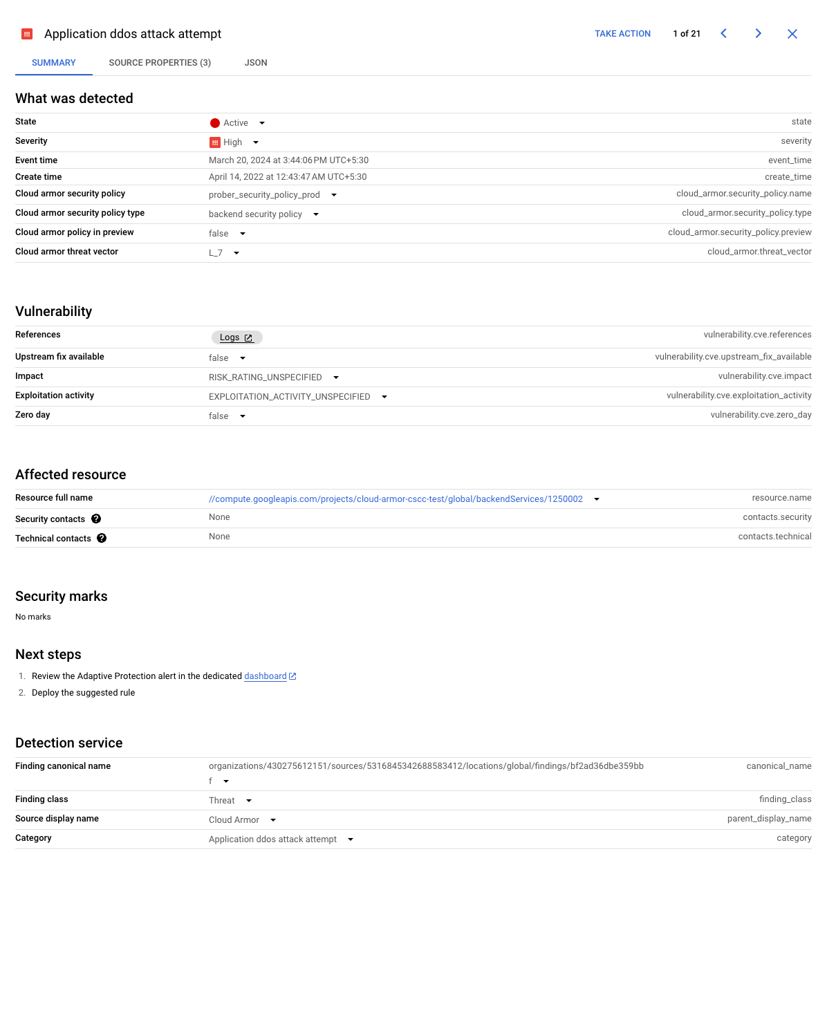 Application DDoS attack finding.