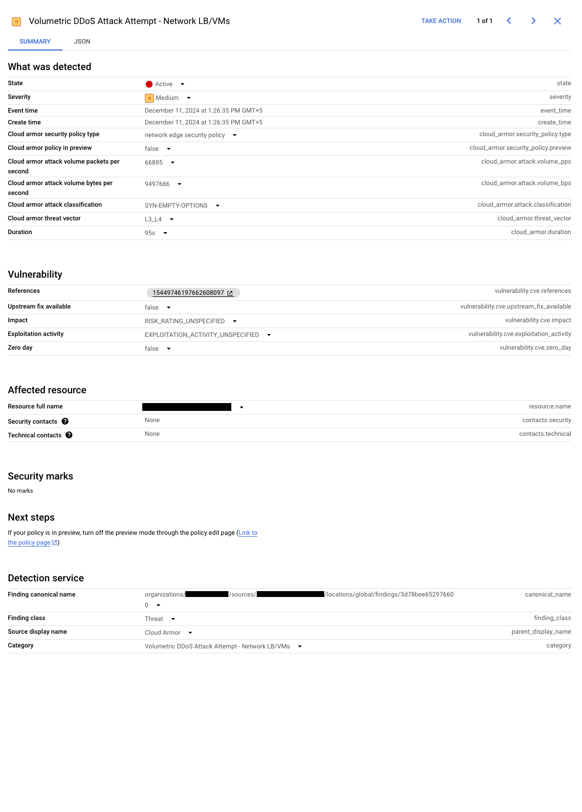 Uma descoberta ativa do Security Command Center.