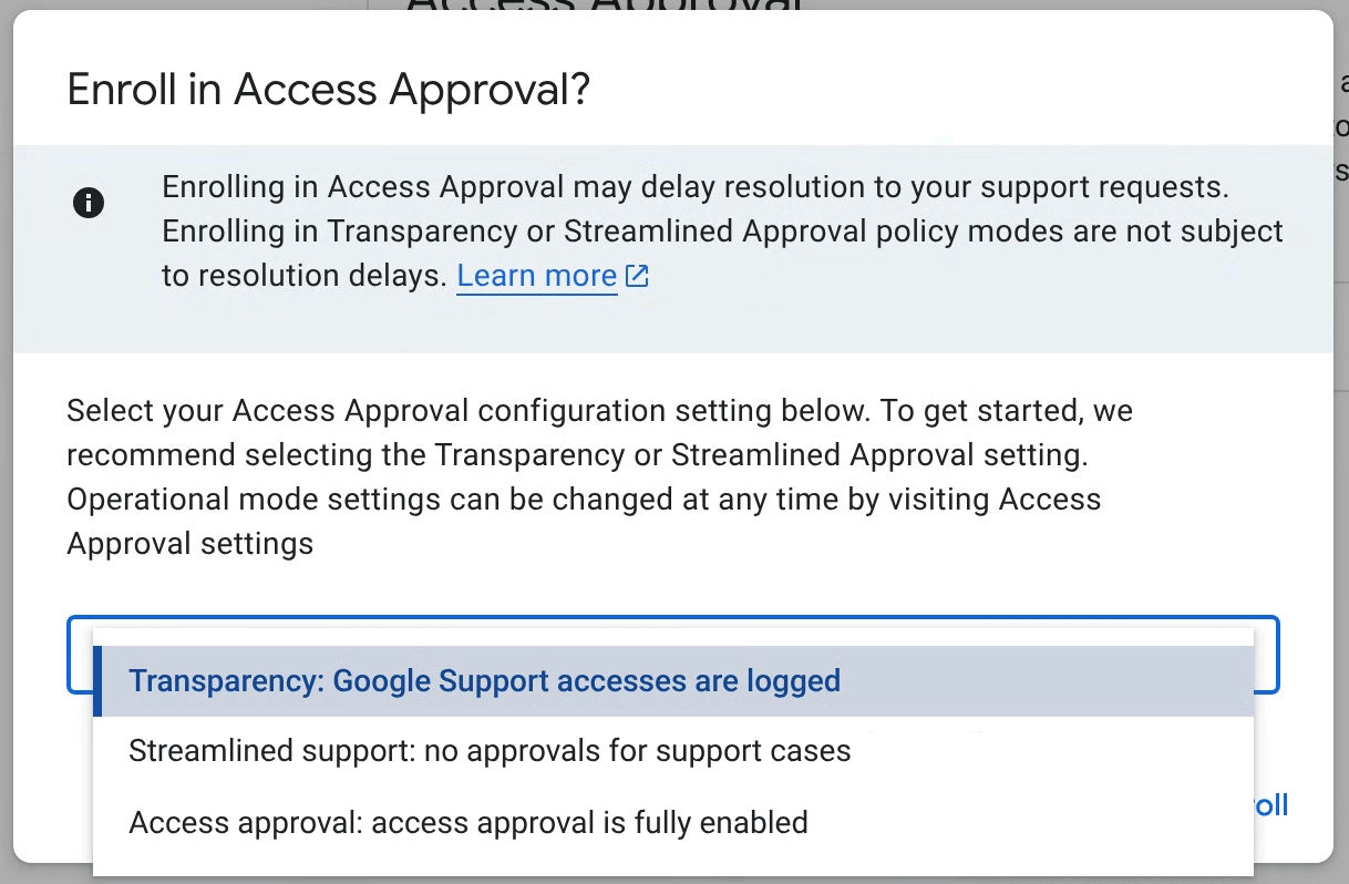 Avis de non-responsabilité concernant l'augmentation du temps d'assistance pour Access Approval.