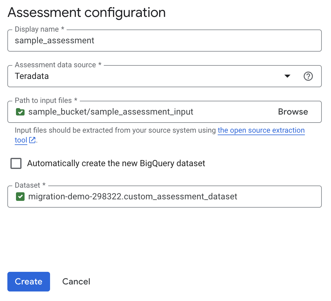 Cuadro de diálogo de configuración de la evaluación con creación manual del conjunto de datos.
