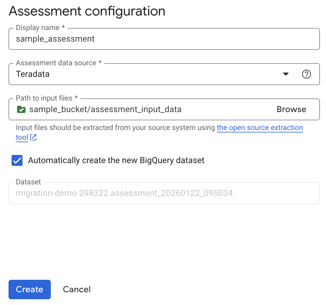 Assessment configuration dialog.