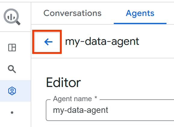 The Go Back icon to return to the Agents page from the agent editing page.