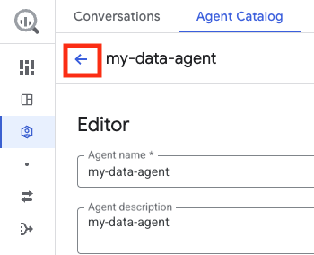 Icône de retour pour revenir à la page "Agents" depuis la page de modification de l'agent.