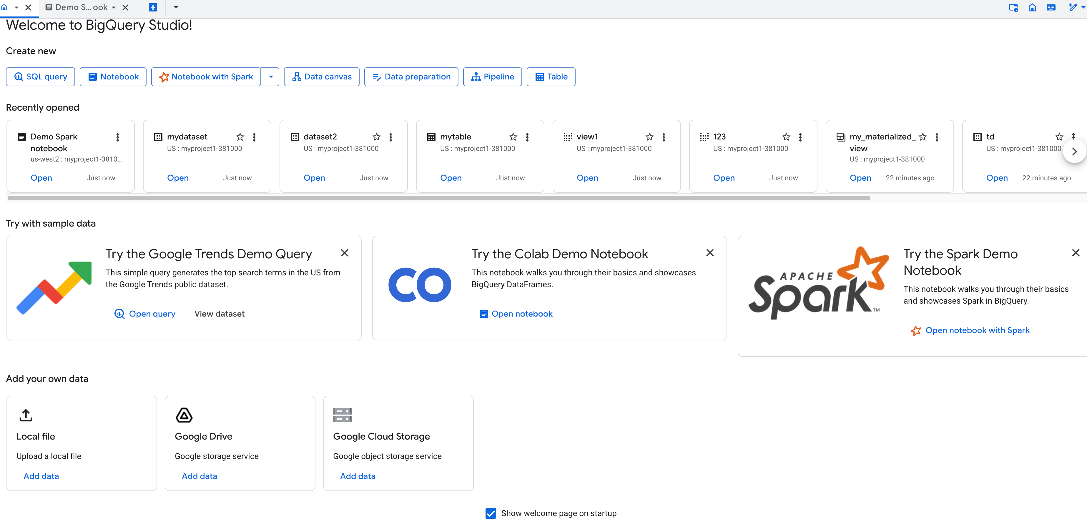 Demo query home page.