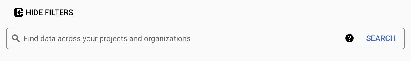 A pesquisa do Data Catalog permite-lhe encontrar dados nos seus projetos e organizações.
