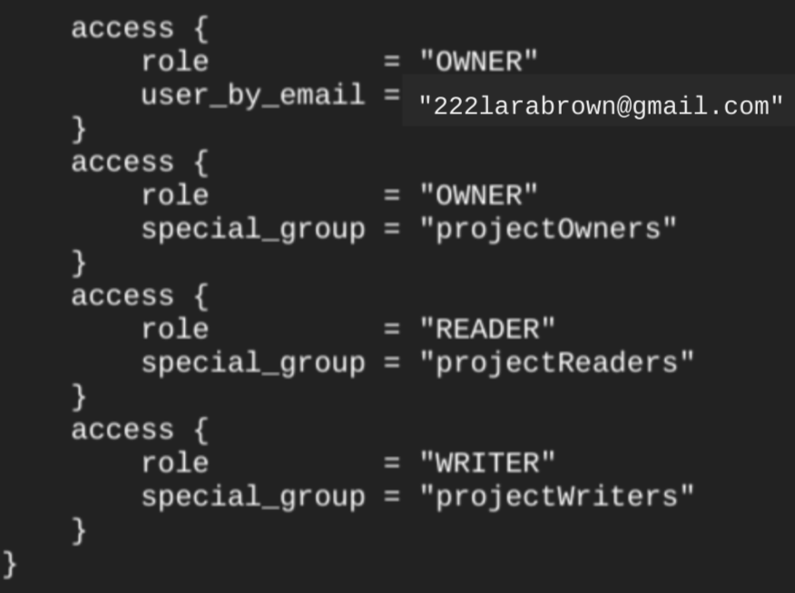 Acesso bloqueado a um conjunto de dados criado com o Terraform.