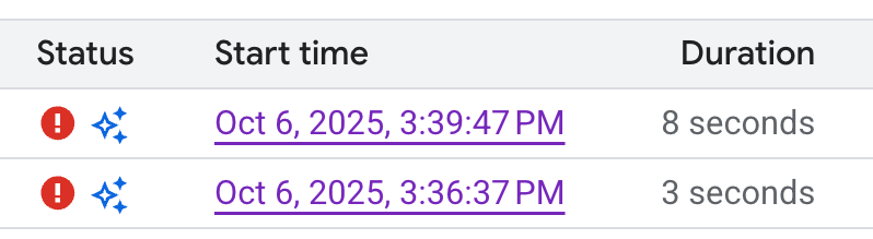 Find failed execution runs in the status column of your pipelines.