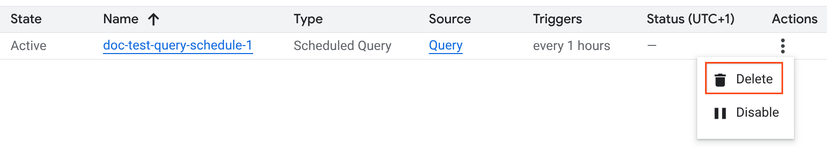 Elimina una query pianificata nella pagina Pianificazione.