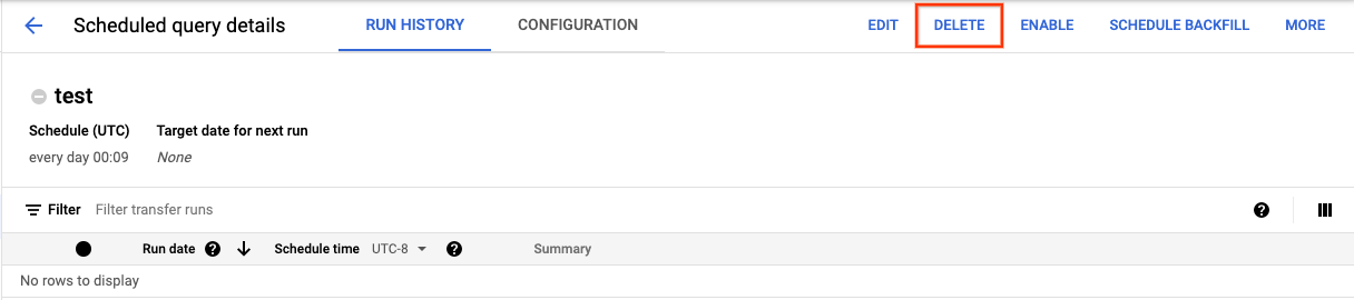 Delete a scheduled query on the Scheduled queries page.