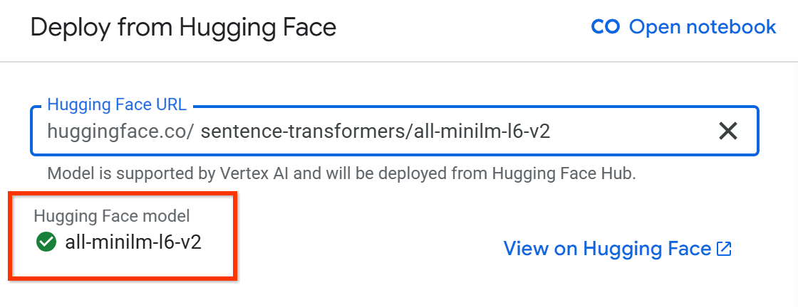 A green check circle appears if the Hugging Face model is deployable.