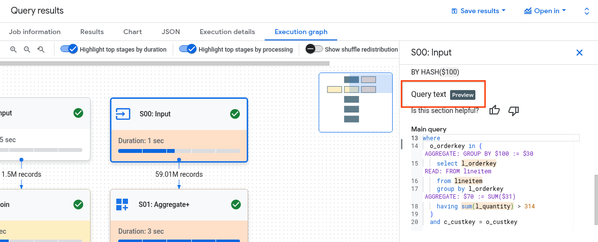 The Execution graph with stage query
text.