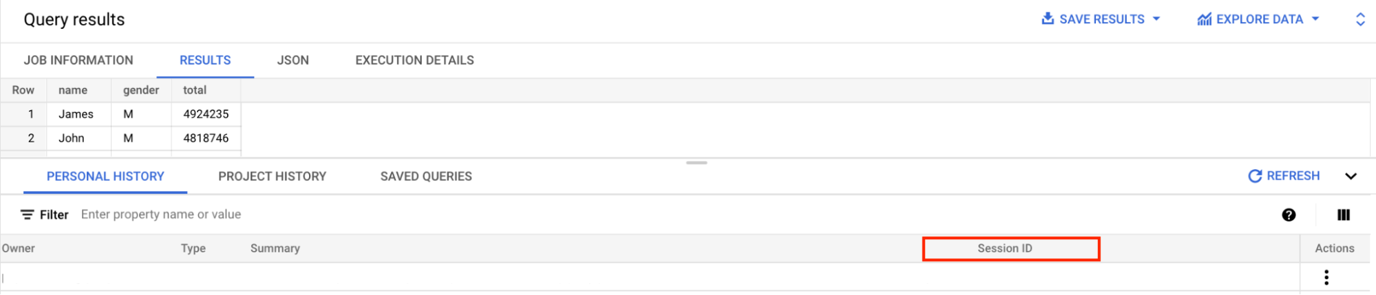 工作記錄中的工作階段 ID