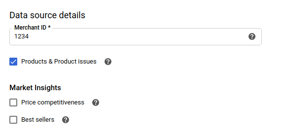 Dati di trasferimento di Google Merchant Center.