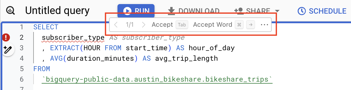 用于 SQL 建议的导航按钮。