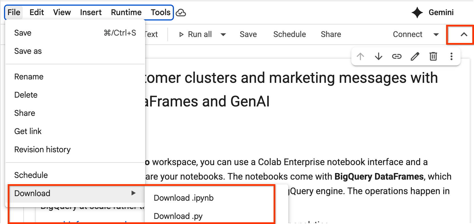 Die Notebook-Menüleiste