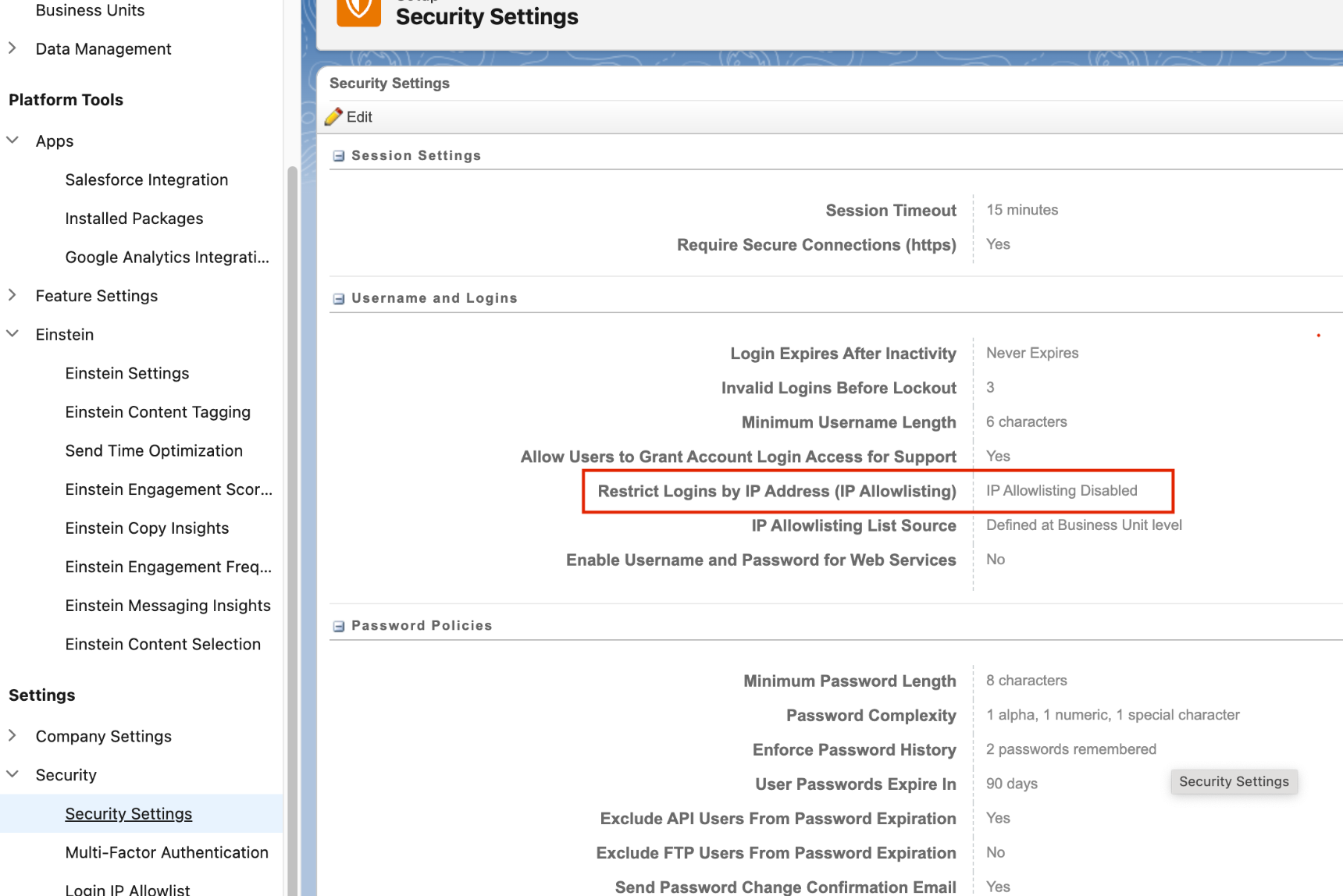 Desative a lista de autorizações de IPs