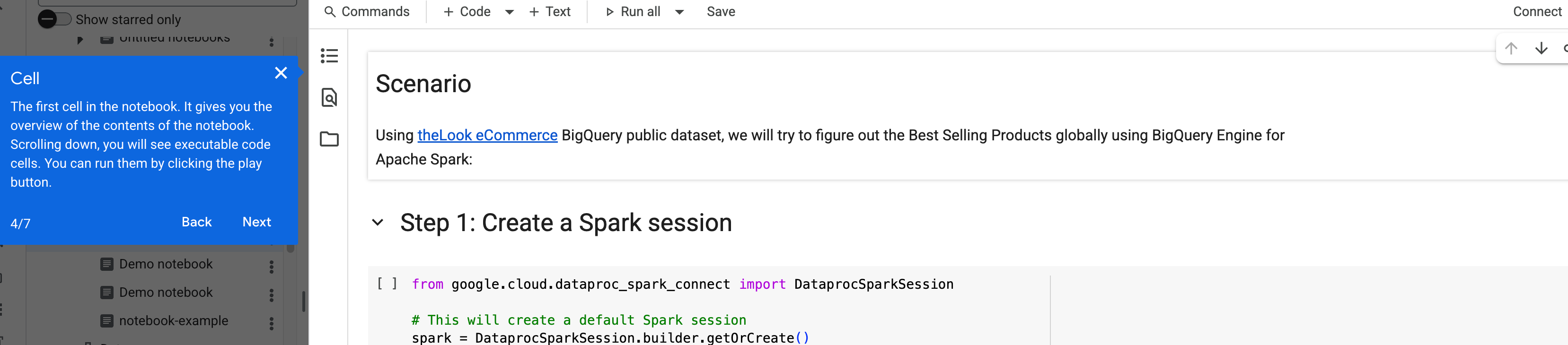 Spark notebook demo guide.