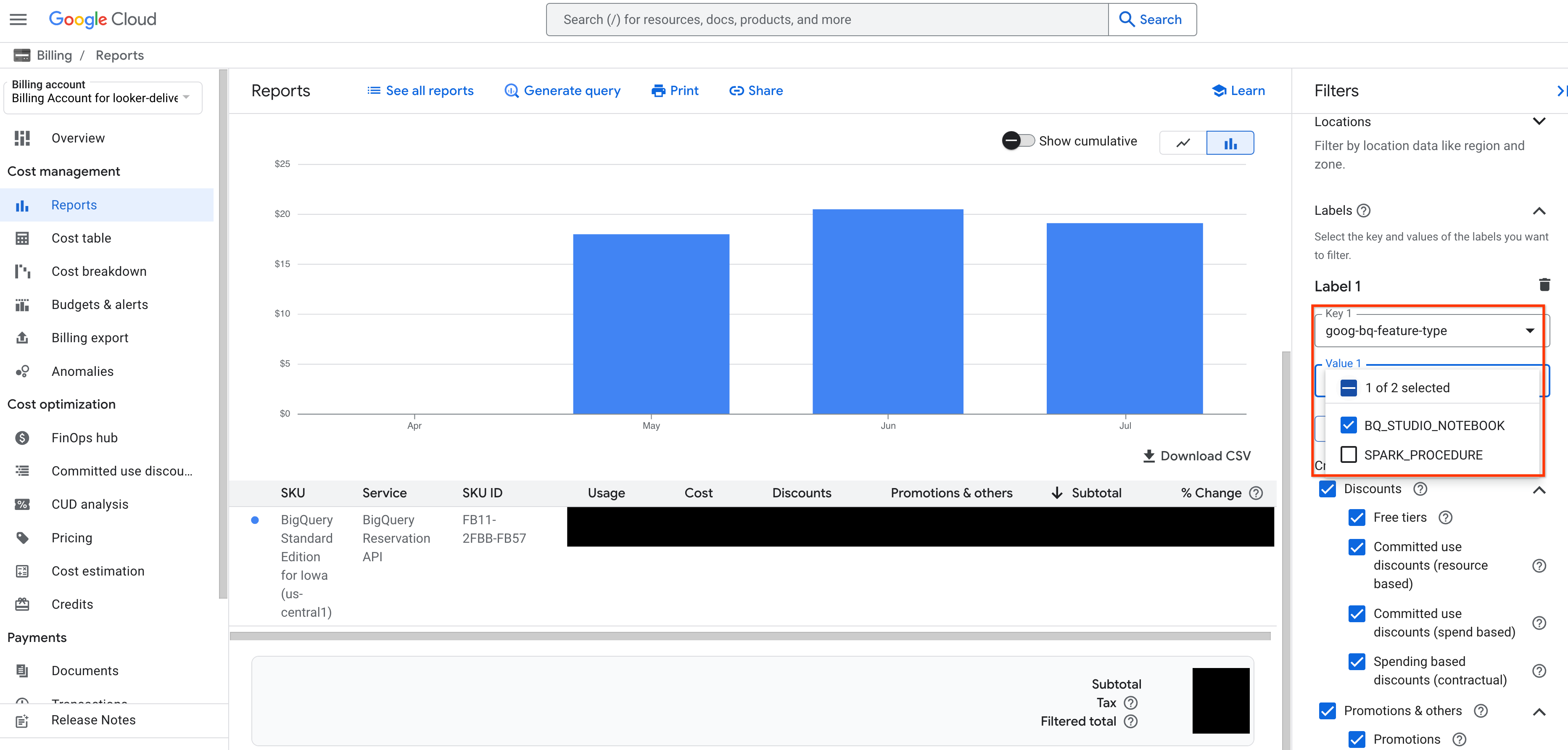 BigQuery Studio 笔记本槽用量报告。