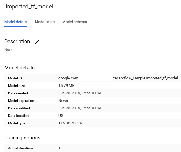 פרטי דגם TensorFlow
