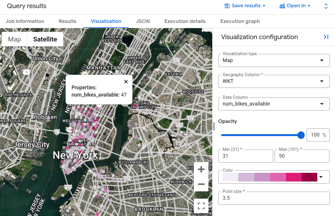 자전거 대여소 위치의 스타일이 지정된 시각화