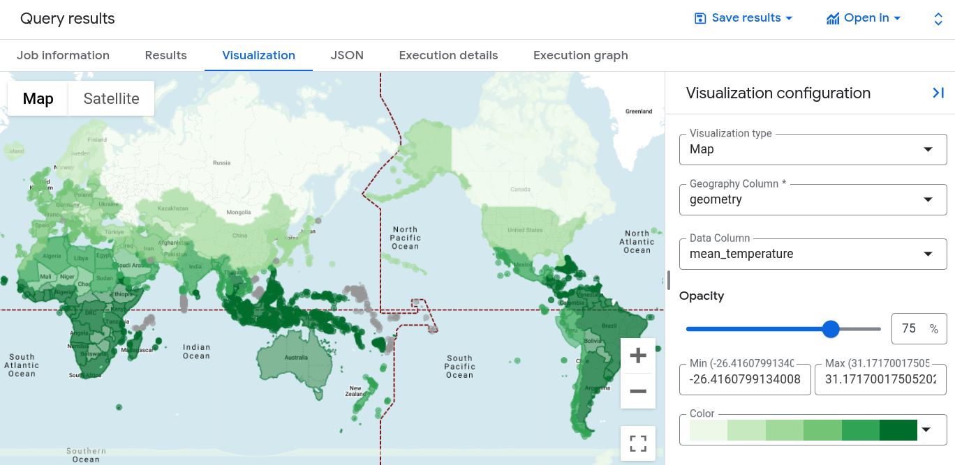 Carte des pays colorés en fonction de la température moyenne