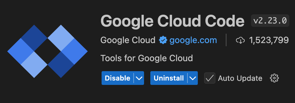 VS Code 콘솔의 Google Cloud 코드 확장 프로그램