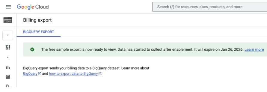 Screen showing the message stating that the sample data export is ready