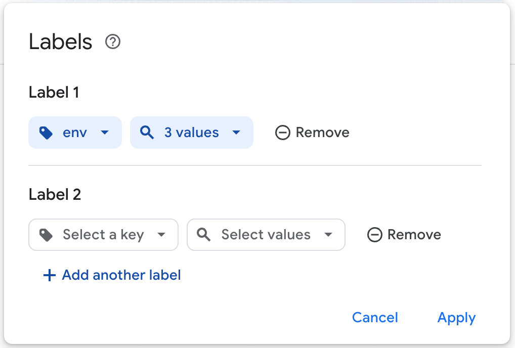 Configuration du filtre "Libellés".
